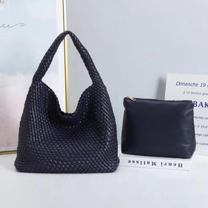 Vegan Leather Hand-Woven Tote Handbag Fashion Shoulder Top-handle Bag