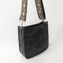 Vegan Leather Messenger Bag w/ Multi Abstract Strap - Grey or Gold