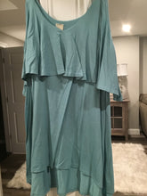 HIGH LOW RUFFLED COLD SHOULDER TOP - NILE BLUE