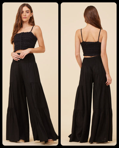 Ocean Drive Black Cotton Voile Smoked Pant