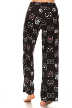 Cats print high waist wide leg fashion pajamas with a drawstring waist