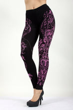 LEGGINGS W/ FLOWING PATTERN PRINT & STONE DETAILS - Pink