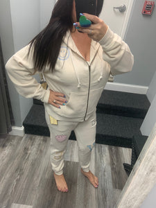 VINTAGE HAVANA COCONUT WHITE W/ PATCHES ZIP UP HOODIE