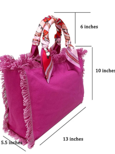 Canvas Fringe Tote Bag w/ Bandana Handle - Assorted Colors