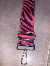 Zebra Bag Strap with metallic stars and stripe with gold hardware-  5 cm width    Turquoise, Pink or Fuchsia available