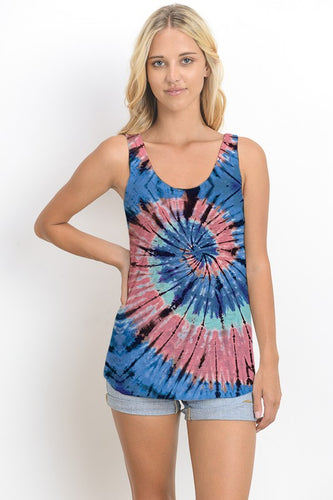 TIEDYE JUNIOR TANK TOP W PRINT- BLUE MIX