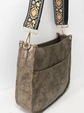 Vegan Leather Messenger Bag w/ Multi Abstract Strap - Grey or Gold