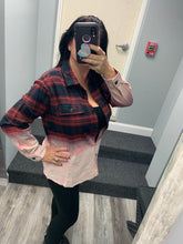 CHECK PLAID BUTTONED UP SHIRT WITH BLEACH EFFECT - RED/BLK or IVORY/BLK