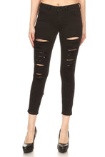 Black Denim Low Rise Jeans With Slashes