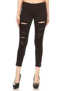 Black Denim Low Rise Jeans With Slashes