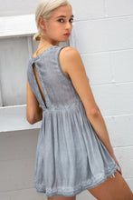 Sleeveless Knit Babydoll Top With Embrodiery - Blue Sage