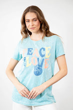PEACE AND LOVE" Scoop Neck Mineral wash graphic tee - Light Blue