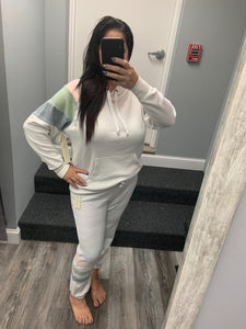 OCEAN DRIVE TIDEWATER GREY OR WHITE W/ MULTI STRIPES BURNOUT COLORBLOCK HOODIE