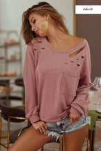 FRENCH TERRY WITH LASER CUT DETAILED SHIRT- ASSORTED COLORS