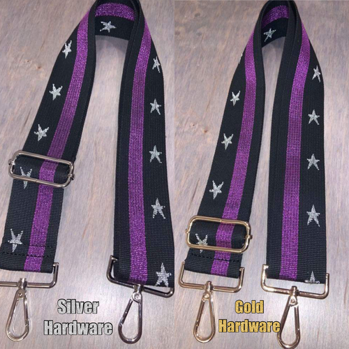 Metallic Purple & Black with Silver Star Bag Strap