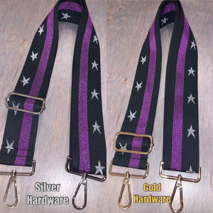 Metallic Purple & Black with Silver Star Bag Strap