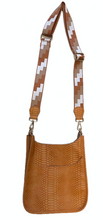 AHDORNED MINI FAUX SUEDE MESSENGER W/1.5" PRINTED ADJUSTABLE WEB STRAP - ASSORTED COLORS