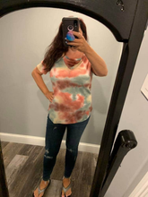 TIE DYE THERMAL WAFFLE V NECK TOP WITH STRAPPED - ASSORTED COLORS