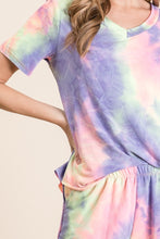 TIE DYE PRINT FRENCH TERRY V NECK T-SHIRT - LAVENDER/PINK 💜💗