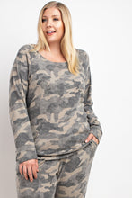 CAMO PRINT DRAWSTRING BRUSH PANTS - OLIVE