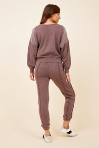 Vintage Havana Hot Fudge w/ Expresso Stitching Solid Reverse Burnout Crewneck