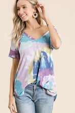 CIRCULAR TIE DYE PRINT V NECK TOP - LAVENDER/BLUE or YELLOW/ORANGE