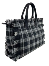 Plaid Fringe Tote Bag - Brown