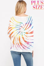 Plus size tie dye v neck knit short sleeve top - Denim or Ivory