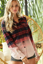 CHECK PLAID BUTTONED UP SHIRT WITH BLEACH EFFECT - RED/BLK or IVORY/BLK