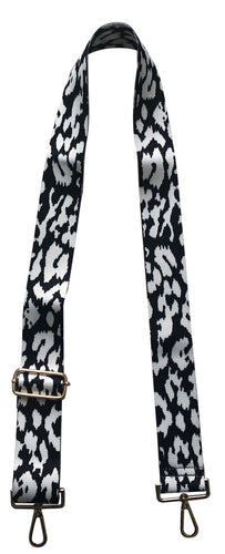 ADJUSTABLE ANIMAL PRINT BAG STRAP - Black/White Leopard Gold Hardware
