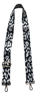 ADJUSTABLE ANIMAL PRINT BAG STRAP - Black/White Leopard Gold Hardware