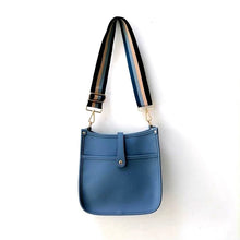 Light Blue Vegan Leather Messenger Bag with Multi Stripe Strap