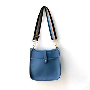 Light Blue Vegan Leather Messenger Bag with Multi Stripe Strap