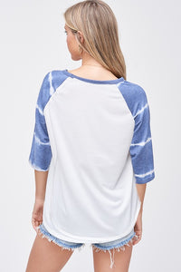 Tie dye kiss mark tie dye raglan sleeve top - Blue