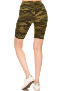 Army printed, high waisted, biker shorts