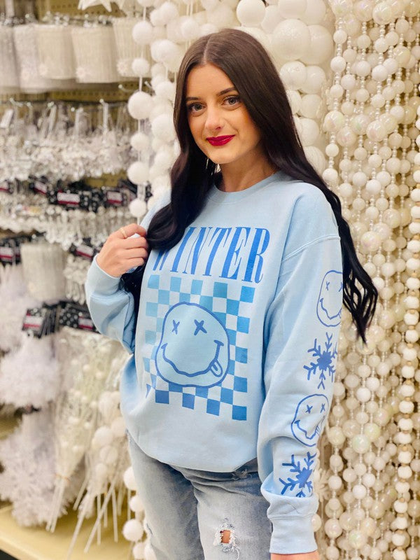 Winter Checkered Happy Sweatshirt W Sleeve Details