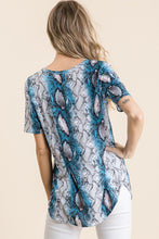 SNAKESKIN PRINT JERSEY V NECK TOP - BLUE or PINK MULTI