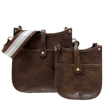 Coffee Vegan Leather Messenger Bag w/ Adjustable Stripe Strap