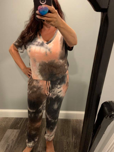 Tie dye lounging joggers - olive/peach