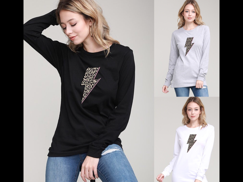 Leopard Lightening ⚡️ Long Sleeve T-Shirt - Heather Grey or White