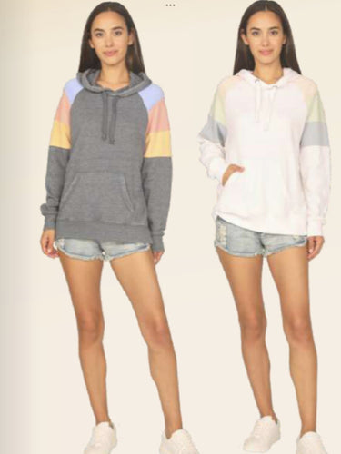 OCEAN DRIVE TIDEWATER GREY OR WHITE W/ MULTI STRIPES BURNOUT COLORBLOCK HOODIE