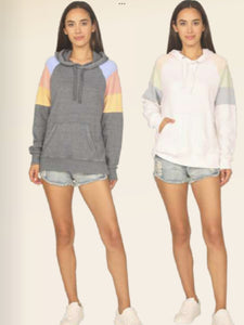 OCEAN DRIVE TIDEWATER GREY OR WHITE W/ MULTI STRIPES BURNOUT COLORBLOCK HOODIE