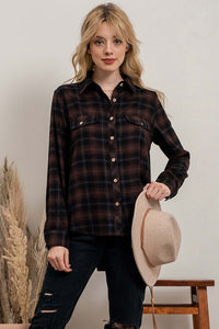 PLAID FLANNEL BUTTON UP - BLACK/BROWN