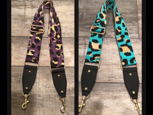 2" ADJUSTABLE ANIMAL PRINT BAG STRAP WITH VEGAN LEATHER  - PURPLE or TURQUOISE