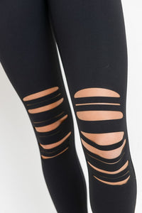 Mono B RED - Highwaist Shredded Knee Laser-Cut Leggings