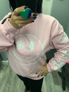 Smile Snowflake Sweatshirt - Light Pink