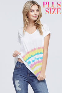 Plus size tie dye v neck short sleeve top - Grey or Ivory