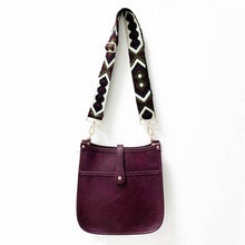 Merlot Vintage Vegan Leather Messenger Bag with Abstract Strap