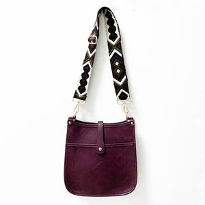 Merlot Vintage Vegan Leather Messenger Bag with Abstract Strap