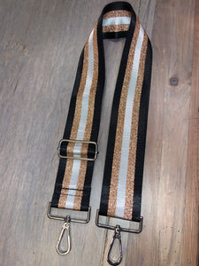 Black/White/Metallic Rose Gold Stripe 2” Adjustable Handbag Strap